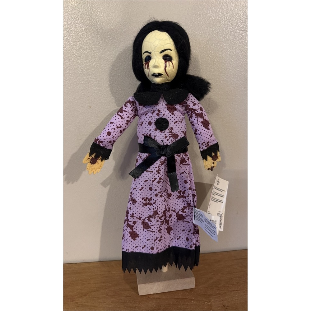 Creepy Doll with Purple/Black Dress & Bleeding Eyes on 12" Stand - New with Tag